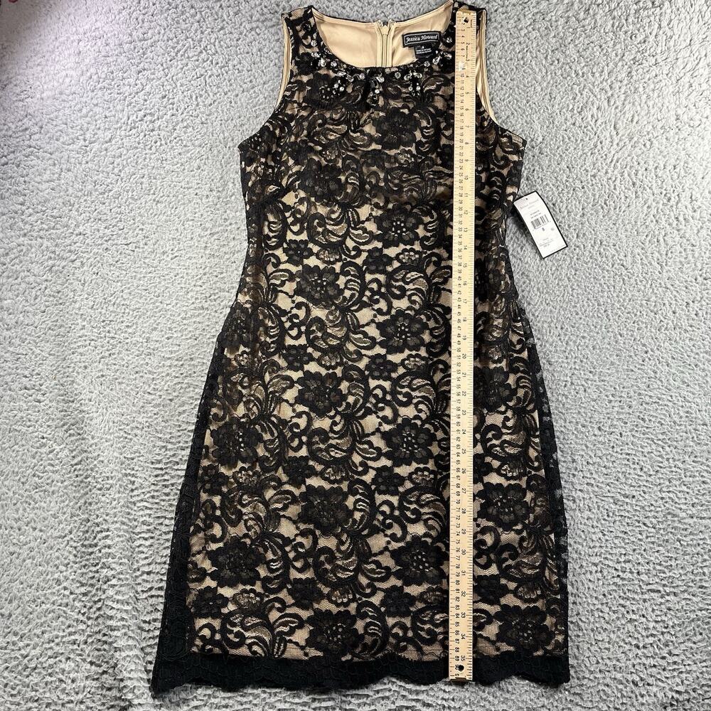 Jessica Howard Dress 8 NWT Black Lace Tan Lining Beaded Neckline Sheath JH5M8454 - Picture 9 of 13